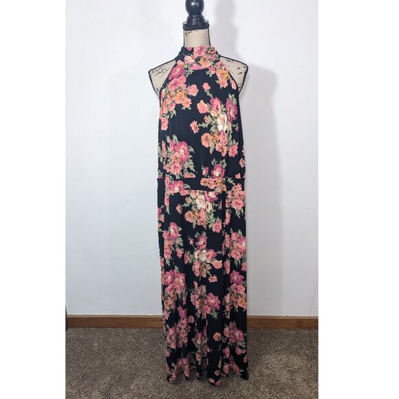 Lane Bryant Dresses & Skirts - LANE BRYANT WOMEN'S BLACK BLISS FLORAL TIE-HALTER NECK MAXI DRESS  PLUS Sz 26/28